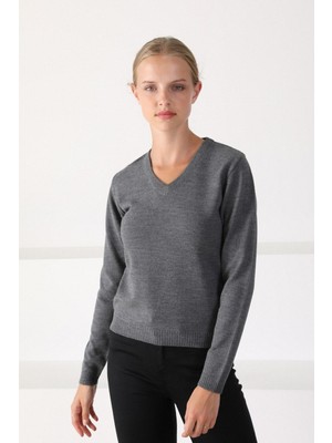 Ferraro Füme V Yaka Kadın Triko Kazak