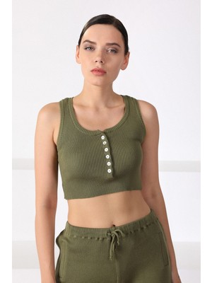 Ferraro Haki Düğmeli Kadın Triko Atlet