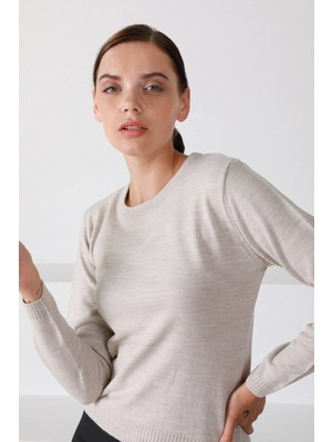 Ferraro A.bej Yuvarlak Yaka Kadın Triko Kazak