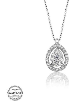 925 Gümüş Swarovski Taşlı Tek Taş 925 Ayar Gümüş Kolye