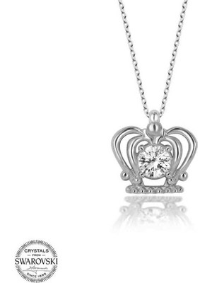 925 Gümüş Swarovski Taşlı Taç 925 Ayar Gümüş Kolye