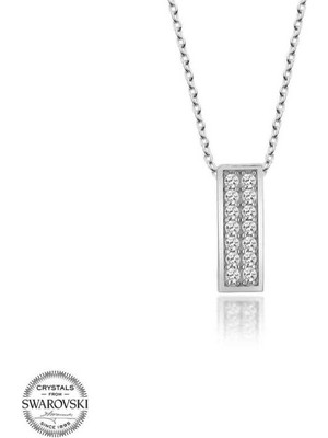 925 Gümüş Swarovski Taşlı Sıra Taş 925 Ayar Gümüş Kolye
