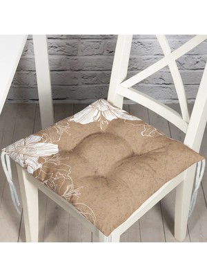 Realhomes Renkli Zemin Üzerinde Beyaz Çiçek Desenli Dijital Baskılı Modern Pofidik Sandalye Minderi