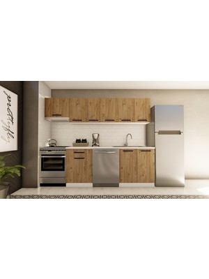 Visas Concept 260 cm Yaşam Hazır Mutfak Dolabı Aspiratör Modüllü Atlantik Çam TEZGAH DAHİL