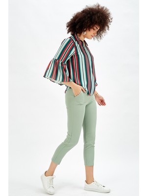 Sense Pantolon - Bilekte Atlas Kumas Pantolon | PNT19003 Su Yeşili Yeşil