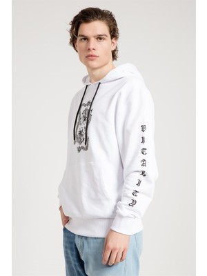 Jahr Marc Dragon Baskılı Beyaz Oversize Erkek Sweatshirt