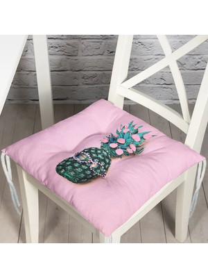 RealHomes Pembe Zeminde 3D Ananas Temalı Modern Pofidik Sandalye Minderi