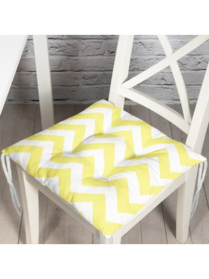 RealHomes Zigzag Resimli Pofidik Kare Sandalye Minderi 40x40cm Düğmeli
