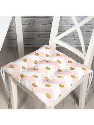 RealHomes Pembe Zigzag Desenli Altın Detaylı Modern Pofidik Sandalye Minderi