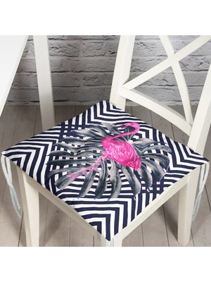 RealHomes Flamingo Desenli Pofidik Kare Sandalye Minderi 40x40cm Düğmeli