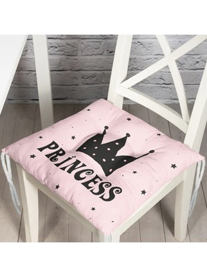 RealHomes Pembe Zeminli Prıncess Yazılı Dijital Baskılı Pofidik Sandalye Minderi