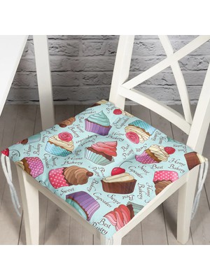 RealHomes Renkli Cupcake Desenli Dijital Pofidik Sandalye Minderi