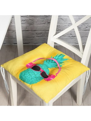 RealHomes Sarı Zeminli Ananas Detaylı Modern Pofidik Sandalye Minderi