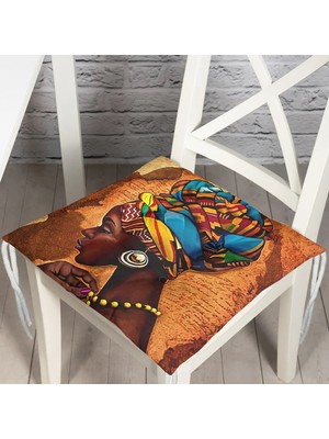 RealHomes African Woman Çizimli Dijital Baskılı Modern Pofidik Sandalye Minderi