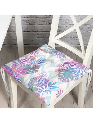 RealHomes Pudra Zeminli Geometrik Palmiye Yaprakları Modern Pofidik Sandalye Minderi