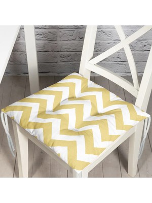 RealHomes Premium Zigzag Resimli Pofidik Kare Sandalye Minderi 40X40Cm Düğmeli