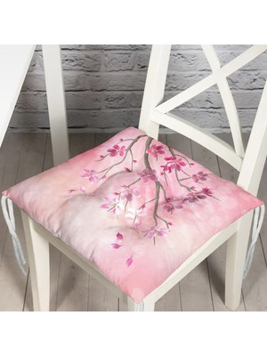 RealHomes Çİçek Desenli Pofidik Kare Sandalye Minderi 40x40cm Düğmeli