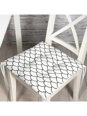 RealHomes Siyah Geometrik Desenli Dijital Baskılı Modern Pofidik Sandalye Minderi