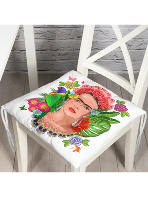 RealHomes Özel Tasarım Frida Kahlo Tasarımlı Pofidik Kare Sandalye Minderi