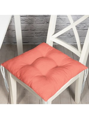 RealHomes Mercan Renkli Pofidik Kare Sandalye Minderi 40x40cm Düğmeli