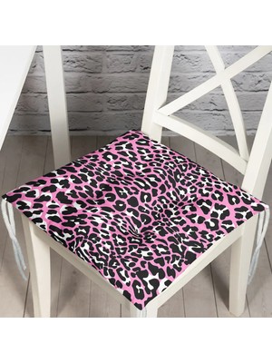RealHomes Pembe Renkli Leopar Desenli Modern Pofidik Sandalye Minderi