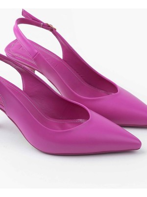 Nişantaşı Shoes Silvia Fuşya Mat Kemer Detay Sivri Burun Kadın Topuklu Ayakkabı