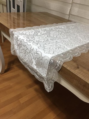 Finezza Beste Güpürlü & Damask Jakar Simli Kumaş Krem Runner 140 cm - 494