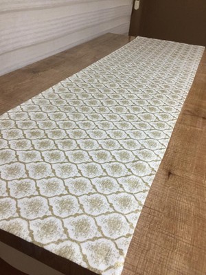 Finezza Melisa Damask Baskılı Duck Kumaş Krem/Gold Runner 40*140 cm - 501