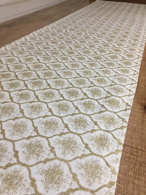 Finezza Melisa Damask Baskılı Duck Kumaş Krem/Gold Runner 40*140 cm - 501