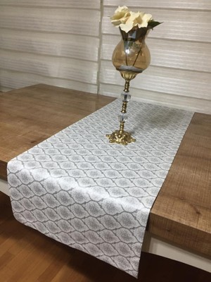 Finezza Melisa Damask Baskılı Duck Kumaş Krem/Gri Runner 40*140 cm - 502