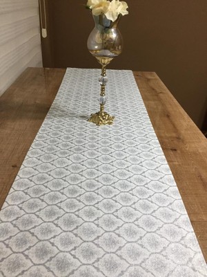 Finezza Melisa Damask Baskılı Duck Kumaş Krem/Gri Runner 40*140 cm - 502