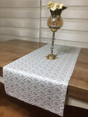 Finezza Melisa Damask Baskılı Duck Kumaş Krem/Gri Runner 40*140 cm - 502