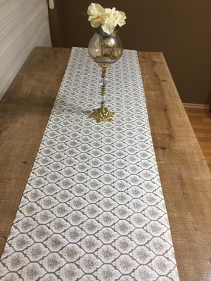 Finezza Melisa Damask Baskılı Duck Kumaş Krem/Gri Runner 40*140 cm - 502