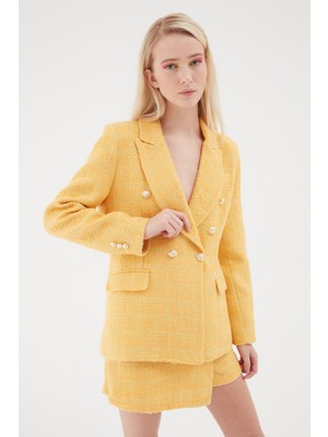 Quzu Kruvaze Tüvit Blazer Ceket Açık Oranj