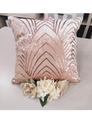 Finezza Sahra Kadife Pul İşlemeli Gold Kırlent 45*45 cm - 16