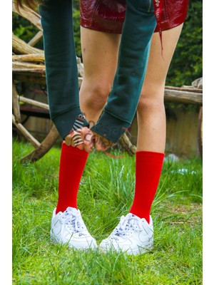 Neşeli Çoraplar Düz Kırmızı Basic Kadın Çorap