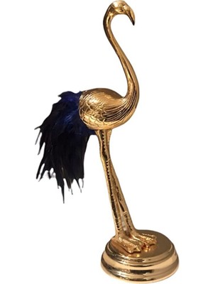 Arpe Dekor Metal Lacivert Tüylü Gold Flamingo