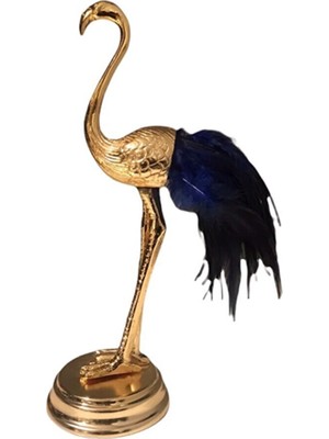 Arpe Dekor Metal Lacivert Tüylü Gold Flamingo