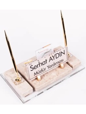 Hediye Marketi17 Velar Bej Mermer Isimlik Krem Desenli Ofis Masa Üstü Isimliği