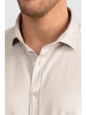 Tudors Slim Fit Dar Kesim Likralı Düz Saten Erkek Gömlek
