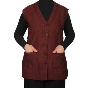 Fresh Moda Kadın Bordo Düğmeli Yelek