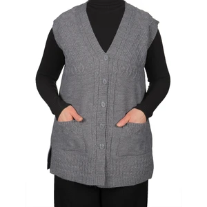 Fresh Moda Kadın Gri  Düğmeli Yelek