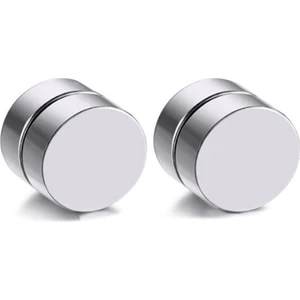 Yeşim Aksesuar Mıknatıslı Çelik Küpe, Gümüş Renk Erkek Çelik Küpe, Mıknatıslı Unisex Yuvarlak Küpe(8mm 1 Çift)