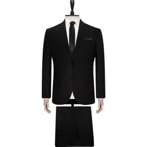Yelekli Siyah Slim Fit Takım Elbise