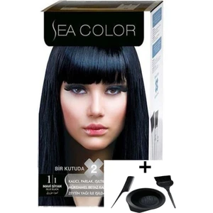 Sea Color Saç Boyası Mavi Siyah 1.1 + Saç Boya Seti