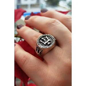 Fildişi Aksesuar Antik Gümüş Kaplama Poseidon 3 Oklu Mızrak Şekilli El Yapımı Ayarlanabilir Unisex Yüzük