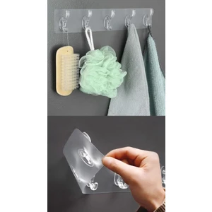 Kendinden Yapışkanlı Şeffaf Güçlü 5 Kancalı Kapı Duvar Askısı 35X7 cm