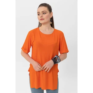 Kadın Yırtmaçlı Fitilli Oversize Uzun Tişört 220065 -
