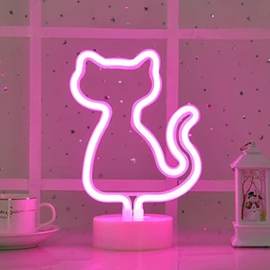 Pembe Kedi Neon Lamba USB ve Pilli Cat Neon LED Işık