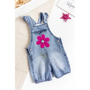 Papatya Işlemeli Denim Kumaş Kız Bebek Salopet Bebek Tulum